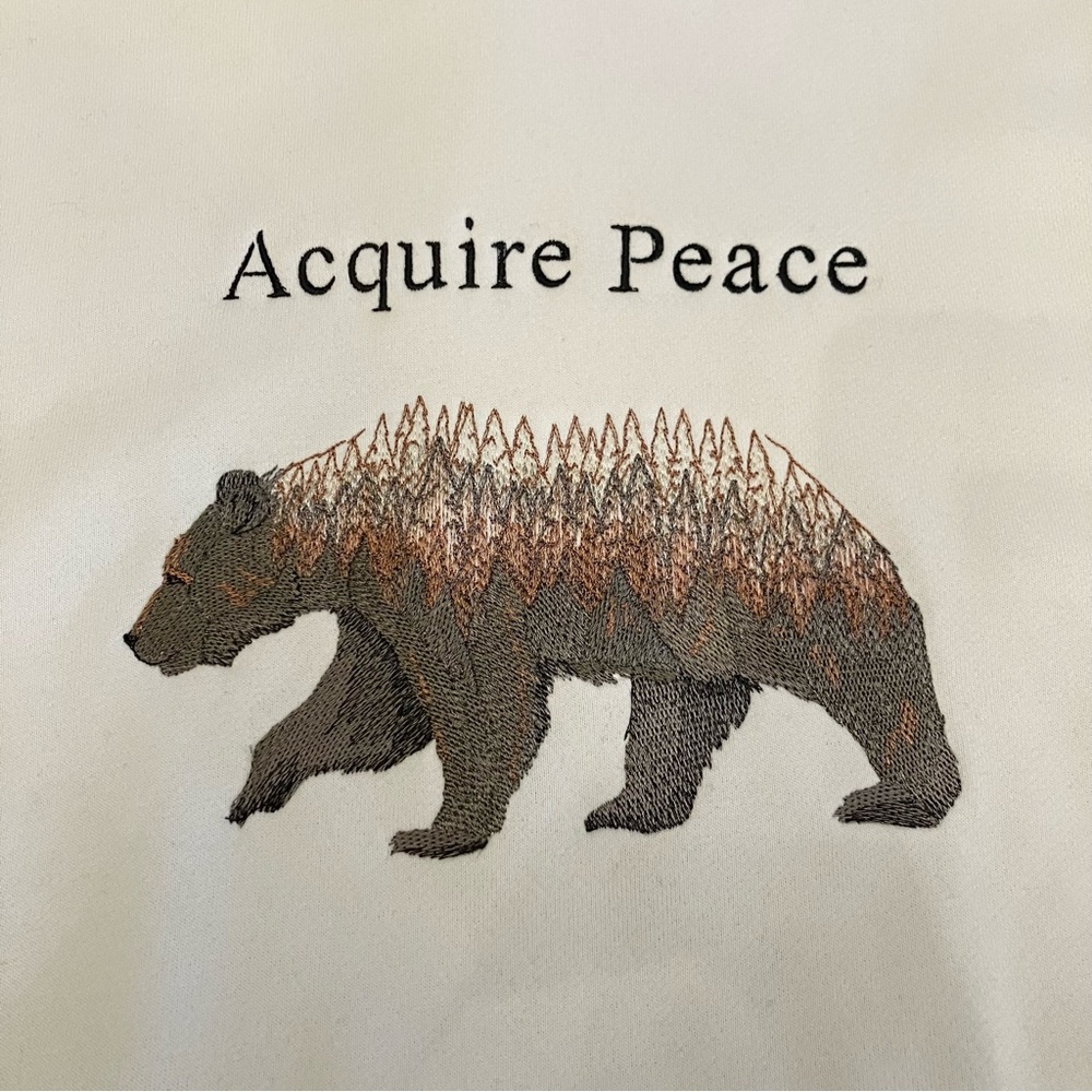 NWT embroidered Acquire Peace Forest Bear hoodie - Picture 2 of 10